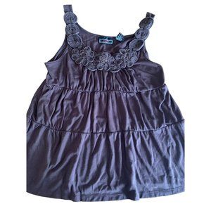 Licorice women's size LG tank top Brown color scoop neck w/raised flowers 3 tier
